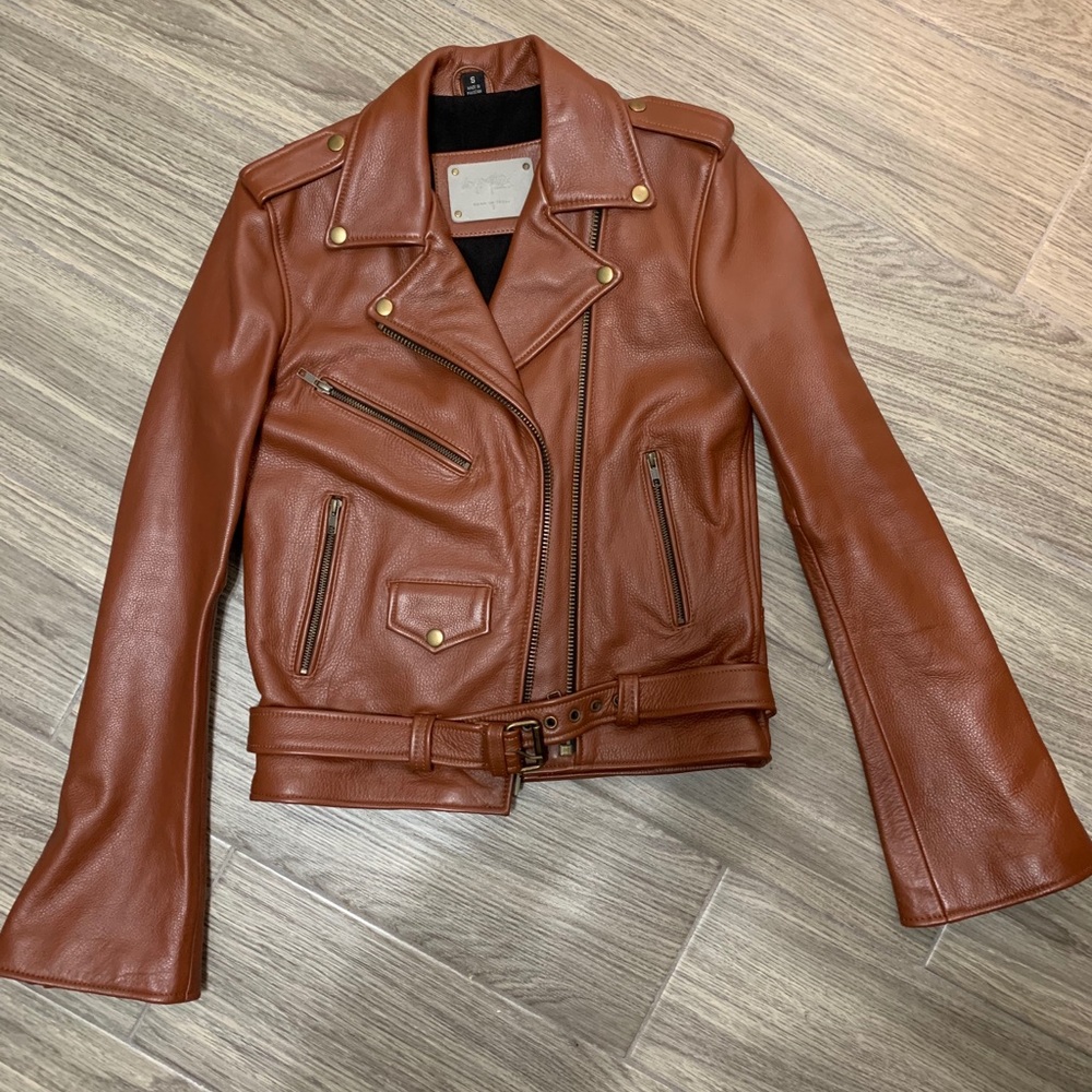 New Understated Leather Whiskey Bell Sleeve Jacket